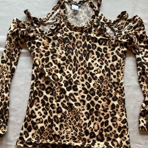 Leopard Print Top by Venus with peekaboo shoulder cut outs